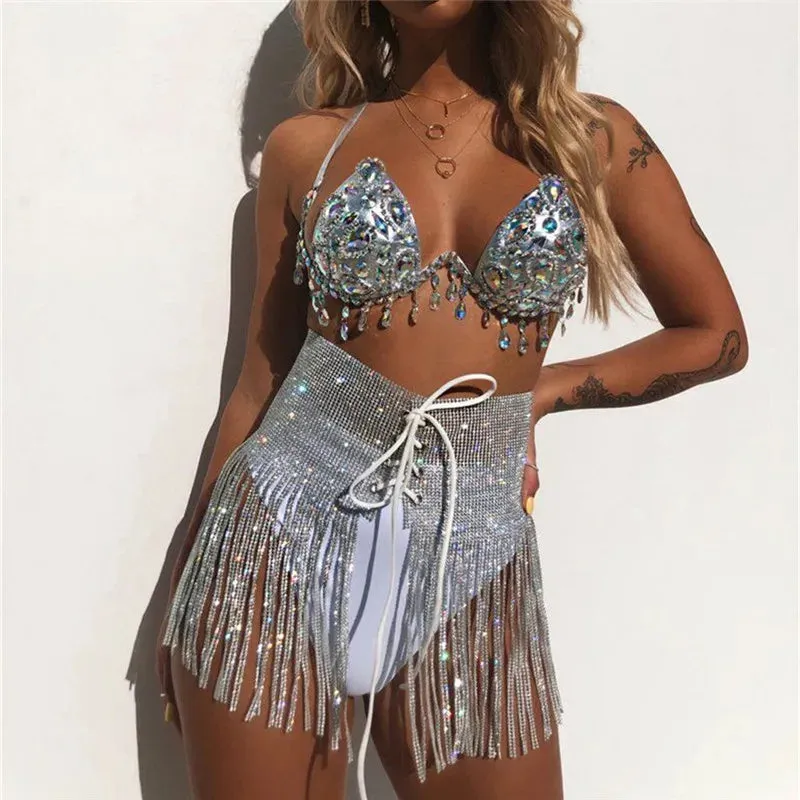 Tassel Rhinestone Sequin Skirt