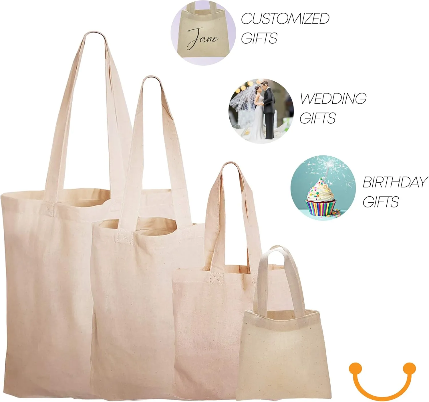 TBF Reusable Cotton Gift Tote Bags for Party Favors, DIY, Arts & Crafts
