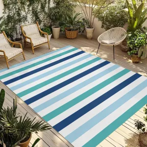 Teal Blue Stripe Outdoor Rug 6x9ft Large Patio Rug,Washable RV Camping Outside Area Runner Rug Mat,Ombre Geometric Green Vertical Striped Carpet for Picnic Backyard Deck Porch Balcony Beach & Indoor