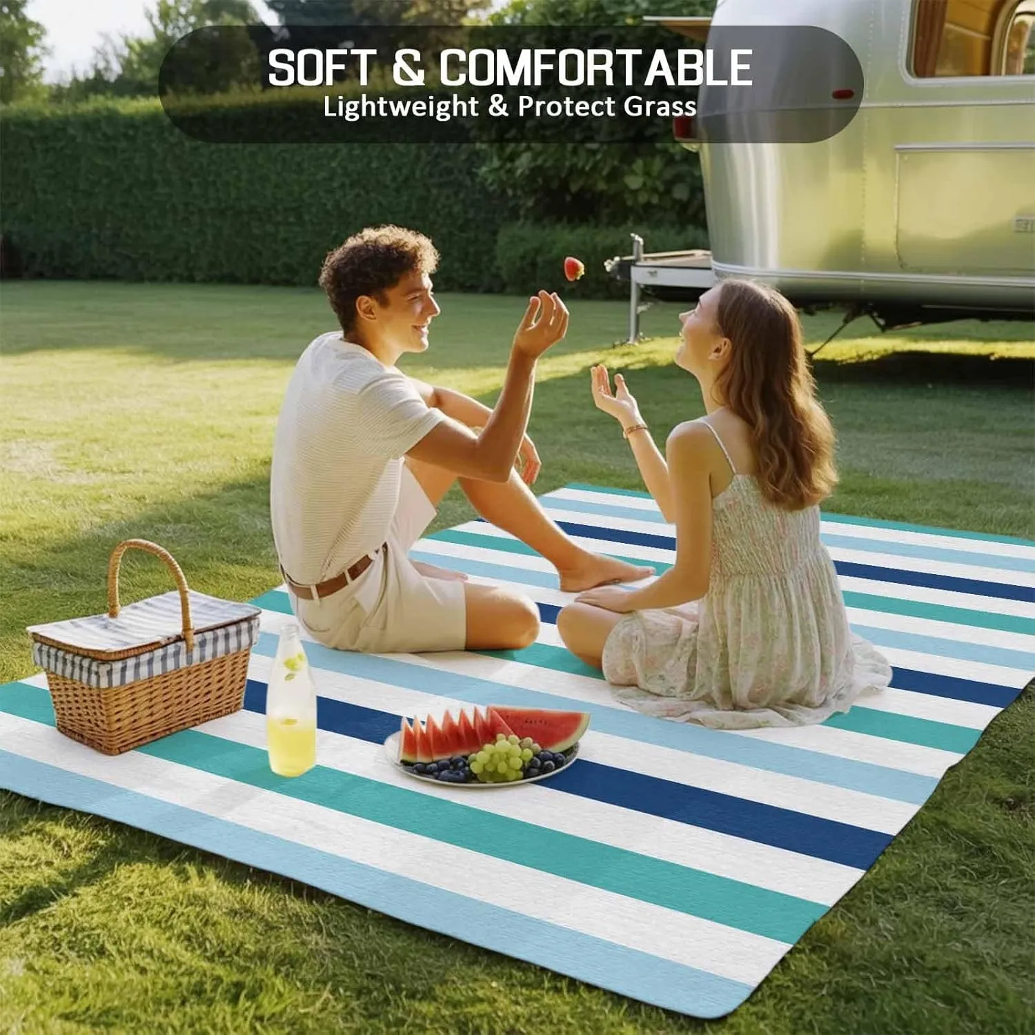 Teal Blue Stripe Outdoor Rug 6x9ft Large Patio Rug,Washable RV Camping Outside Area Runner Rug Mat,Ombre Geometric Green Vertical Striped Carpet for Picnic Backyard Deck Porch Balcony Beach & Indoor