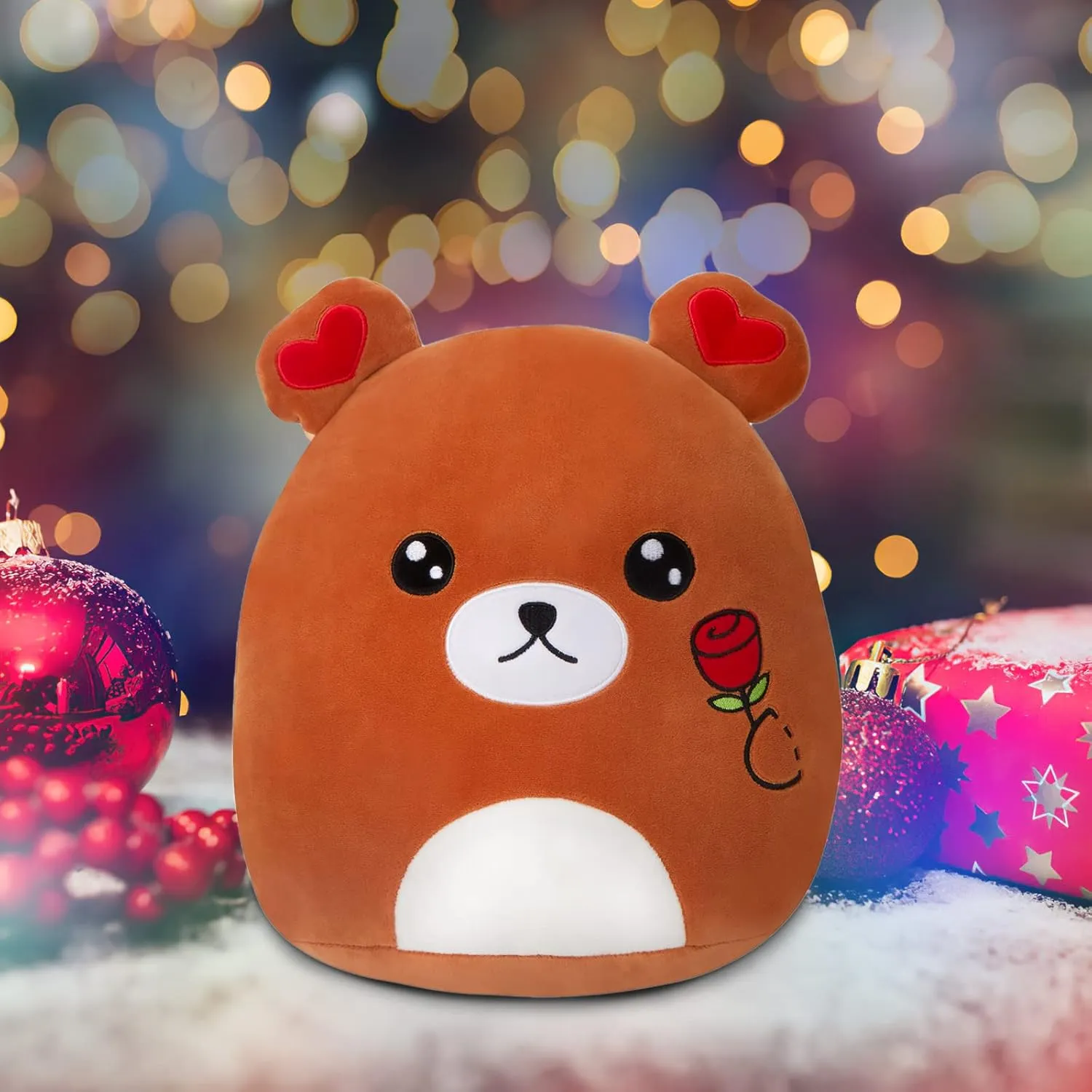 Teddy Bear Plush Stuffed Animals Plushie Pillow Original Squishy Romantic Cute Rose Flower Bear Love You Valentine’s Hugging Gifts for Girls Women Girlfriends