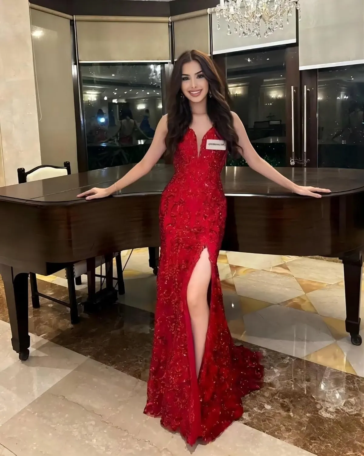 Teens' Mermaid Sequin Prom Dresses Long with Slit 2025 V Neck Lace Formal Evening Gowns VS057