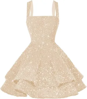 Teens Sequin Short Homecoming Dresses 16 Photo Shoot Tiered Cocktail Party Dress VS116