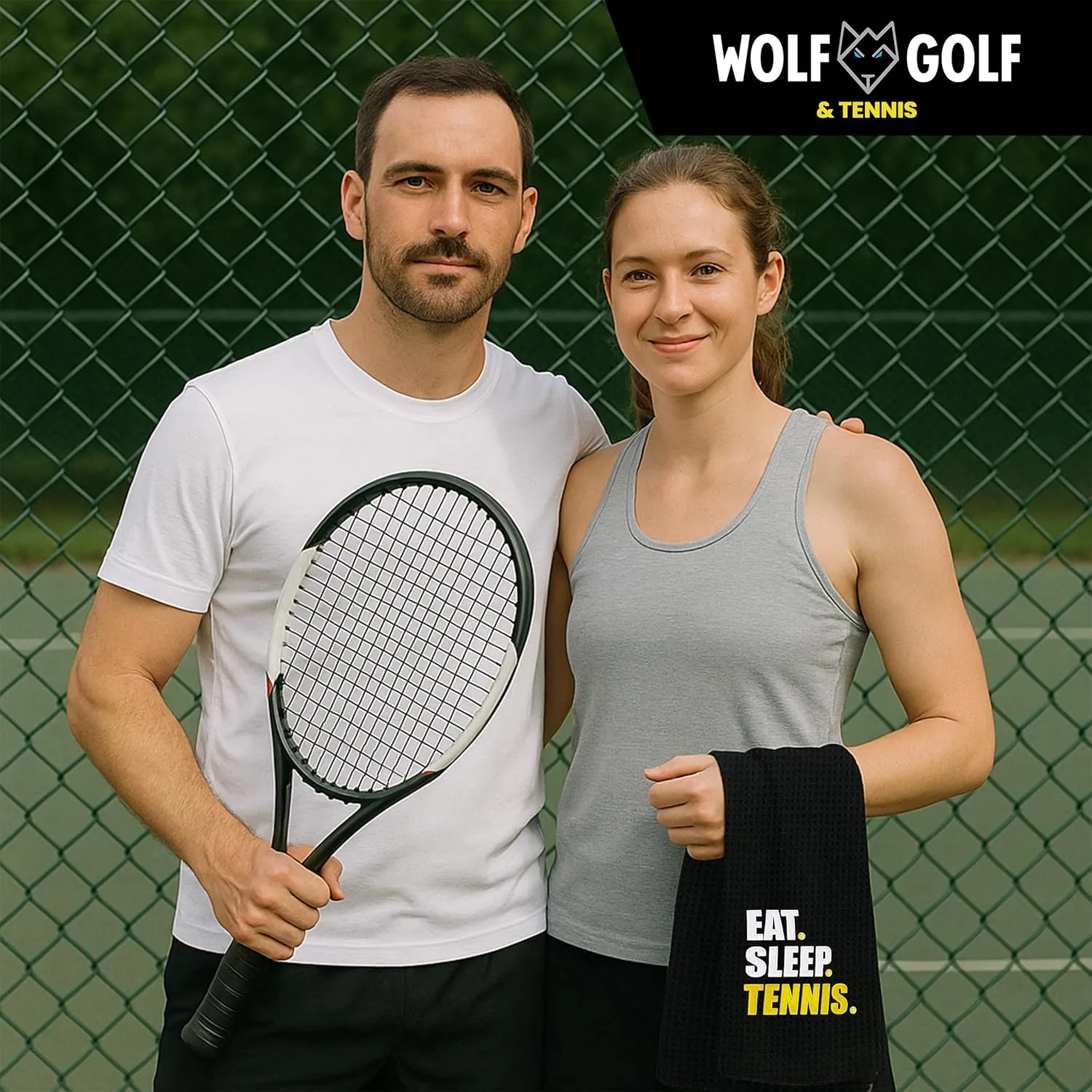 Tennis Towel | Eat Sleep Tennis Towel | Embroidered Tennis Towels for Men | Custom Tennis Towels for Women | Tennis Court Accessory | Tennis Gifts