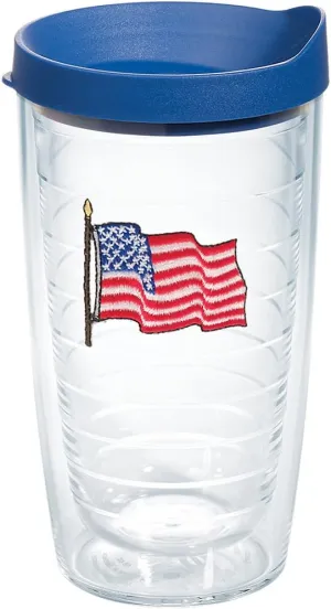 Tervis American Flag Insulated Tumbler with Emblem and Blue Lid, 16 oz - Tritan, Clear