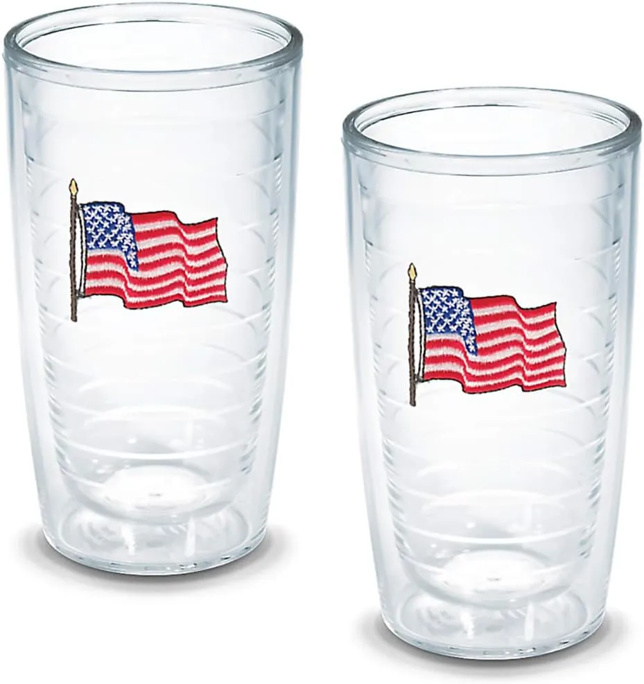 Tervis American Flag Made in USA Double Walled Insulated Tumbler Cup Keeps Drinks Cold & Hot, 16oz - 2pk, Unlidded