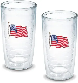 Tervis American Flag Made in USA Double Walled Insulated Tumbler Cup Keeps Drinks Cold & Hot, 16oz - 2pk, Unlidded