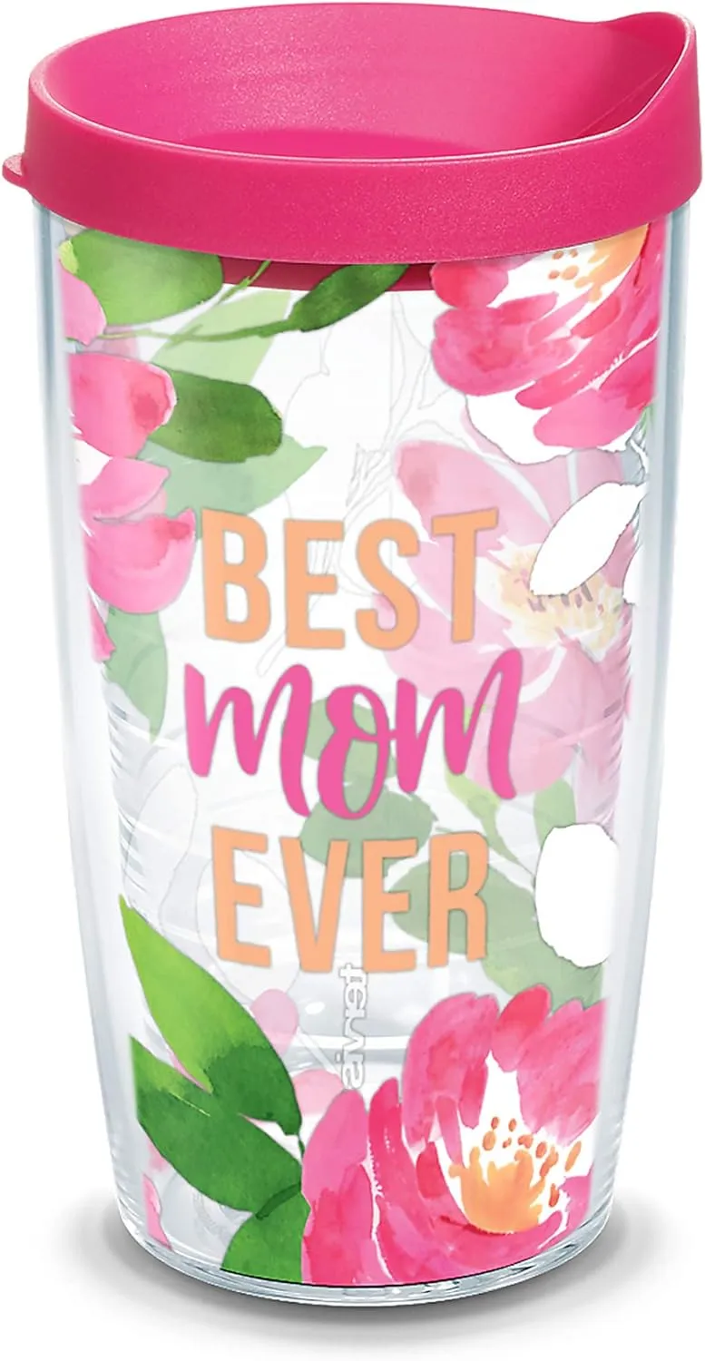 Tervis Best Mom Ever Floral Made in USA Double Walled Insulated Tumbler Travel Cup Keeps Drinks Cold & Hot, 16oz, Classic