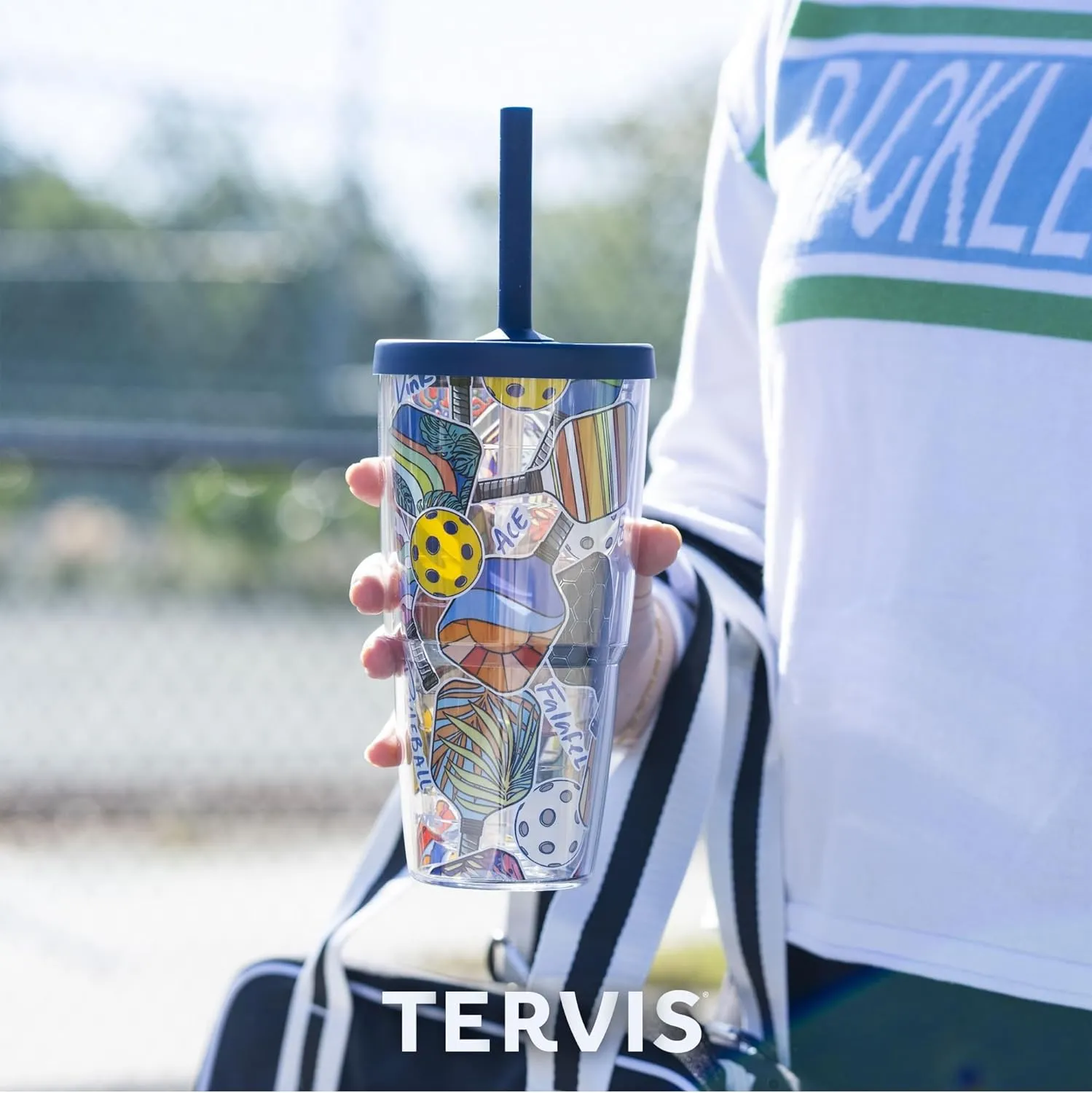 Tervis Clear & Colorful Made in USA Double Walled Insulated Tumbler Travel Cup Keeps Drinks Cold & Hot, 24oz, Black Straw Lid