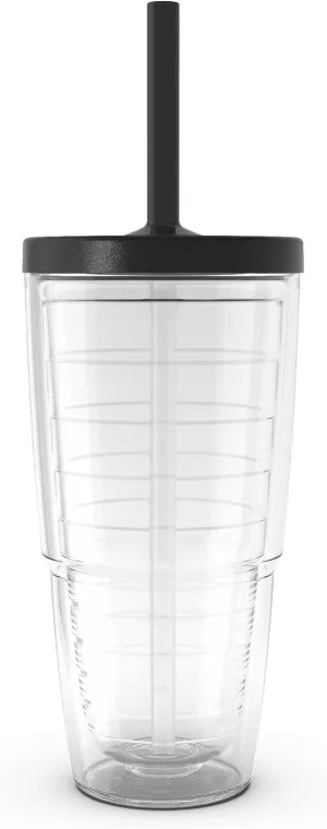 Tervis Clear & Colorful Made in USA Double Walled Insulated Tumbler Travel Cup Keeps Drinks Cold & Hot, 24oz, Black Straw Lid