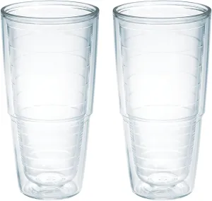 Tervis Clear & Colorful Tabletop Made in USA Double Walled Insulated Tumbler Travel Cup Keeps Drinks Cold & Hot, 24oz - 2pk, Clear