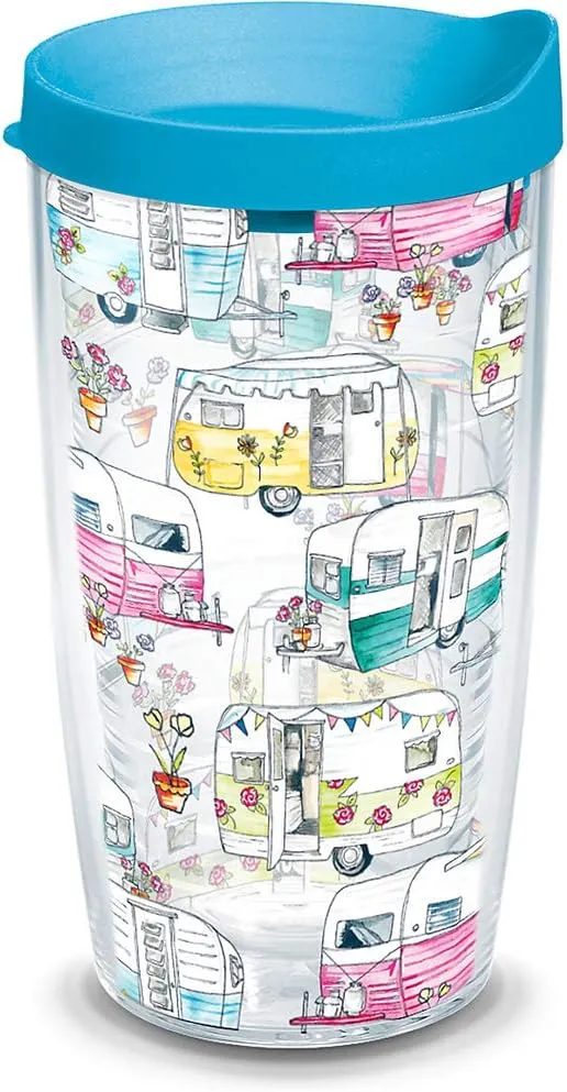 Tervis Colorful Camper Made in USA Double Walled Insulated Tumbler Travel Cup Keeps Drinks Cold & Hot, 16oz, Classic - Lidded