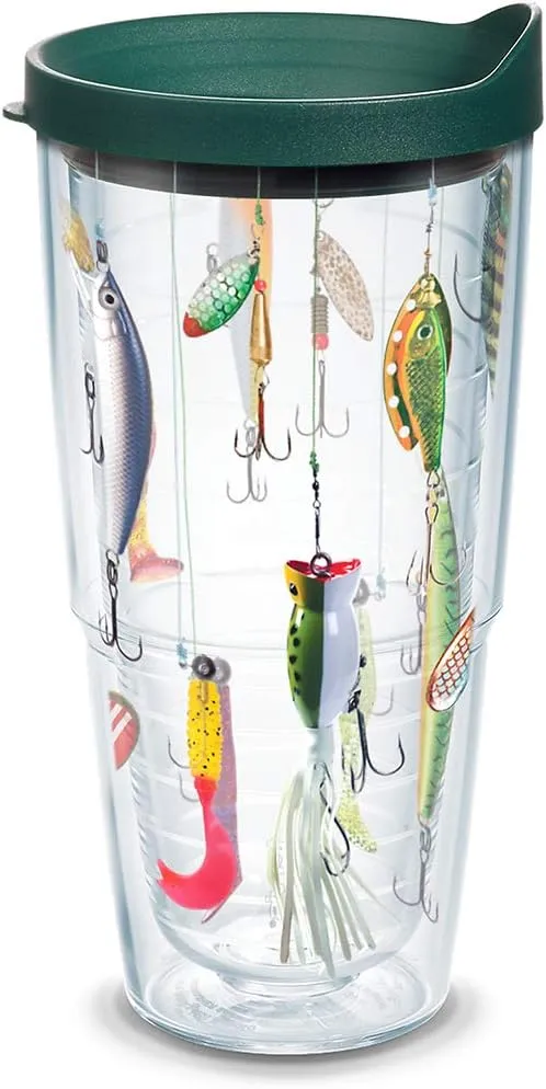 Tervis Fishing Lures Made in USA Double Walled Insulated Tumbler Travel Cup Keeps Drinks Cold & Hot, 24oz, Classic