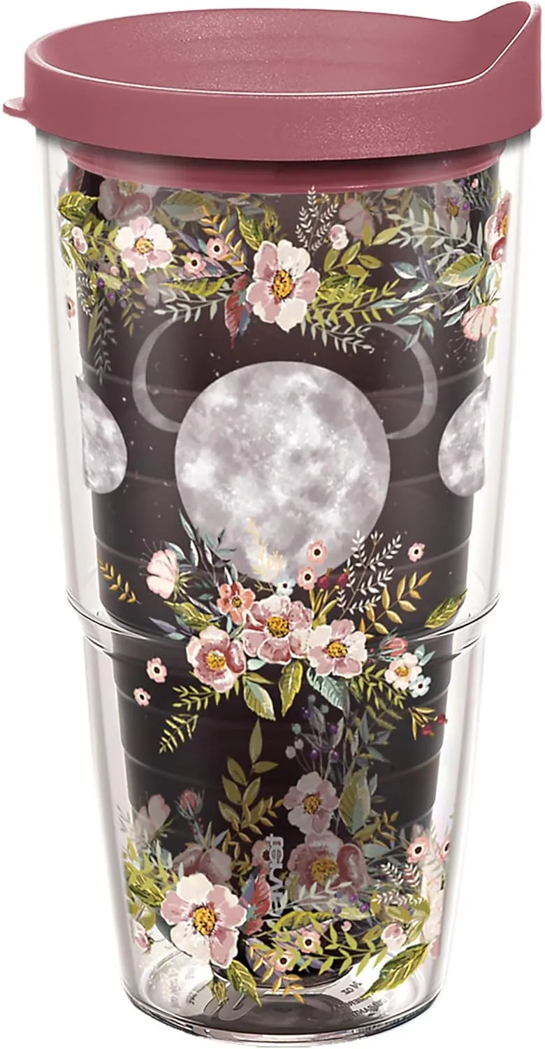 Tervis Floral Moon Phases Made in USA Double Walled Insulated Tumbler Travel Cup Keeps Drinks Cold & Hot, 24oz, Quartz
