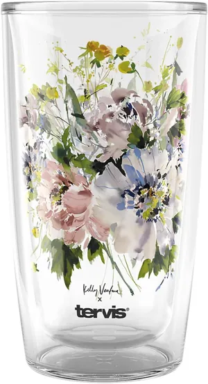 Tervis Kelly Ventura Floral Vista Crystal Collection Peony Cluster Made in USA Double Walled Insulated Tumbler Travel Cup Keeps Drinks Cold & Hot, 16oz, Peony Cluster