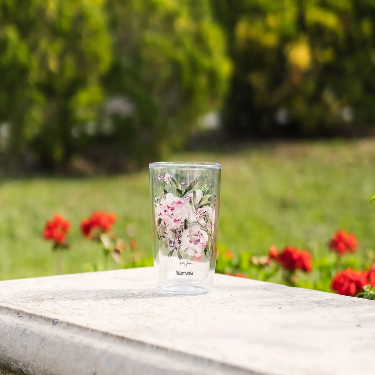 Tervis Kelly Ventura Floral Vista Crystal Collection Pink Peony Made in USA Double Walled Insulated Tumbler Travel Cup Keeps Drinks Cold & Hot, 16oz, Pink Peony