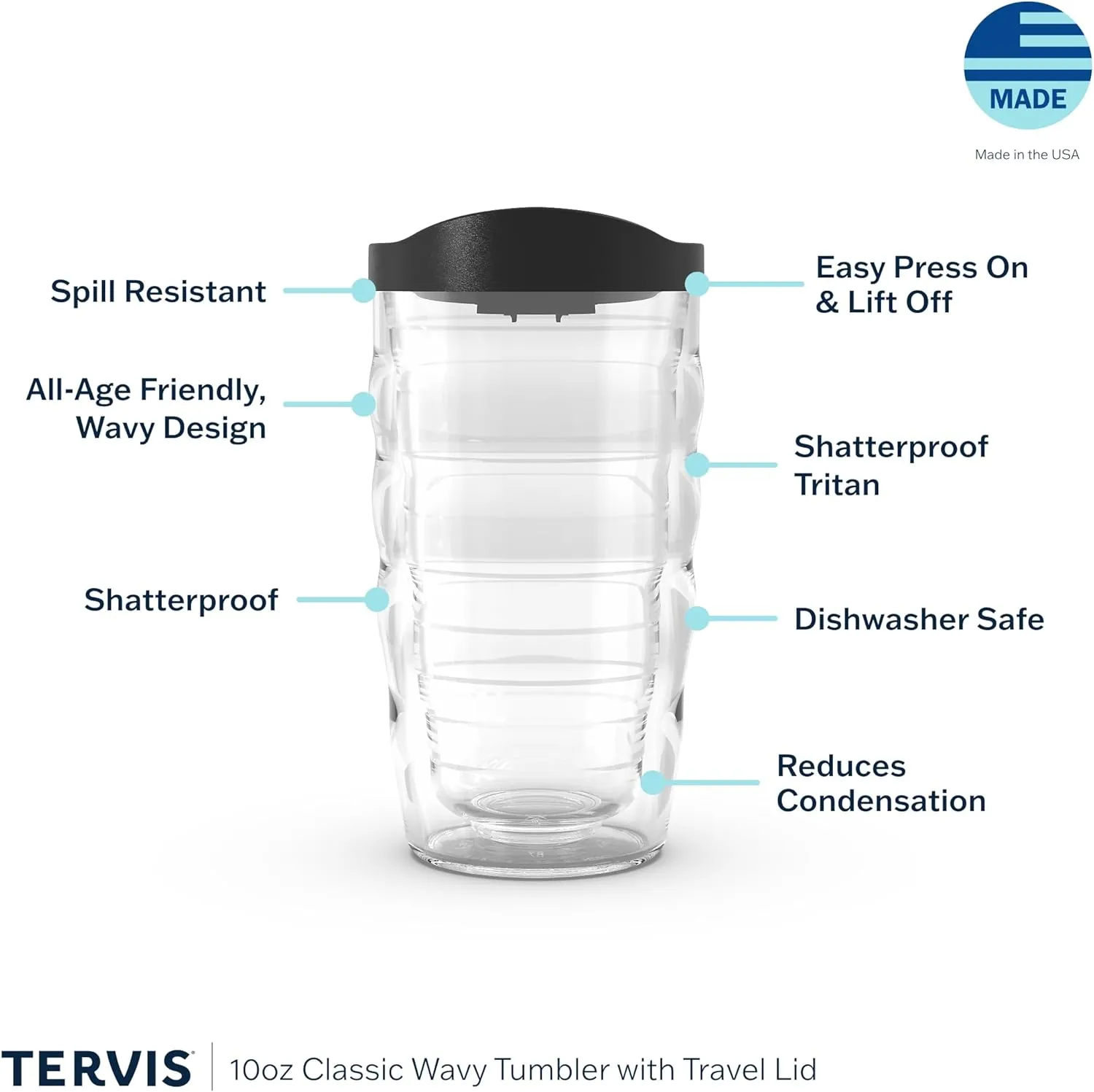 Tervis Made in USA Double Walled Dinosaurs Insulated Tumbler Cup Keeps Drinks Cold & Hot, 10oz Wavy, Clear