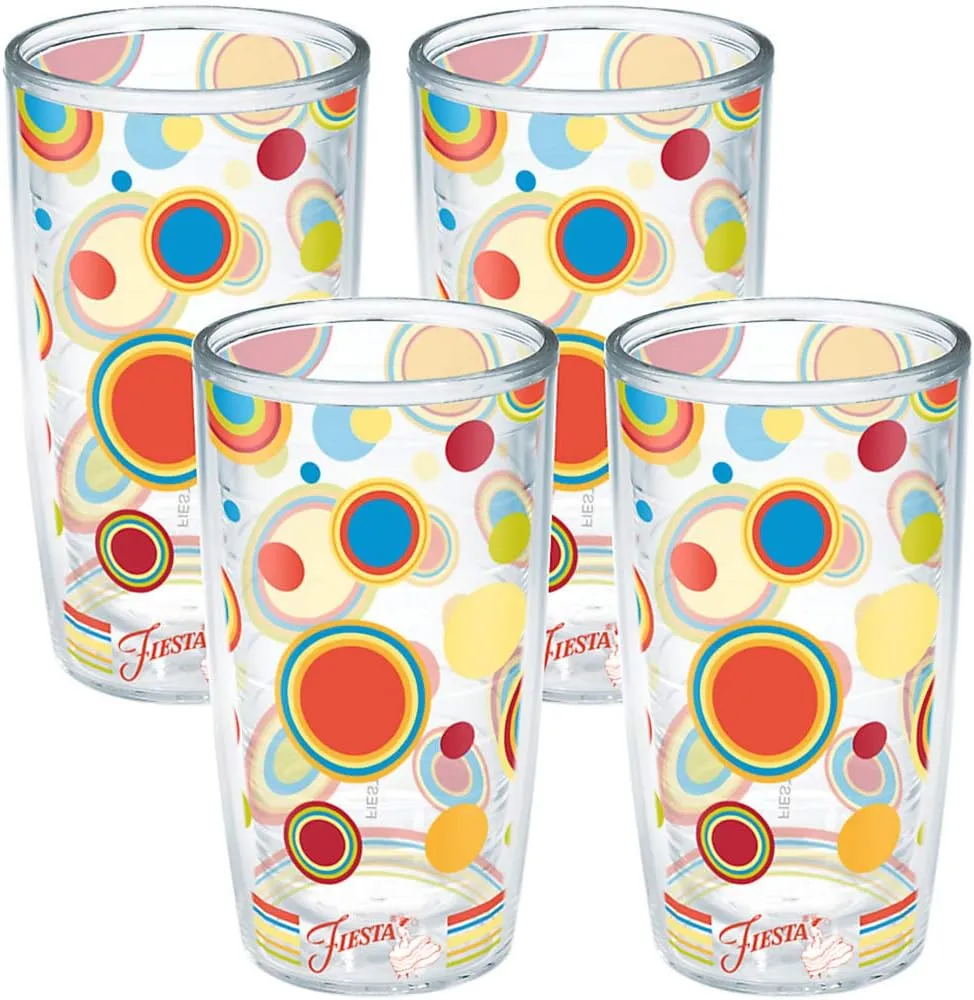Tervis Made in USA Double Walled Fiesta Insulated Tumbler Cup Keeps Drinks Cold & Hot, 16oz - 4pk, Poppy Dots