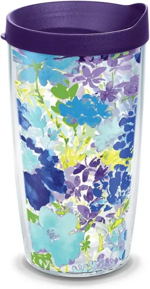 Tervis Made in USA Double Walled Fiesta Insulated Tumbler Cup Keeps Drinks Cold & Hot, 16oz - Purple Lid, Purple Floral