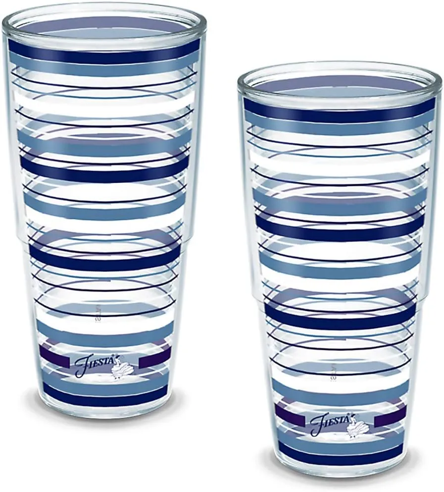 Tervis Made in USA Double Walled Fiesta Insulated Tumbler Cup Keeps Drinks Cold & Hot, 24oz - 2pk, Lapis Stripes