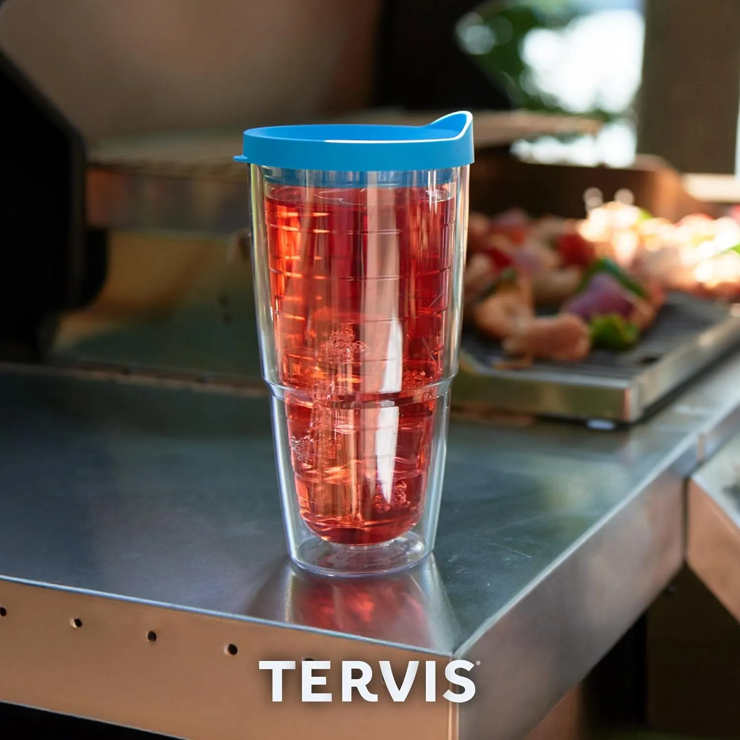 Tervis Made in USA Double Walled Fiesta Insulated Tumbler Cup Keeps Drinks Cold & Hot, 24oz - 2pk, Lapis Stripes