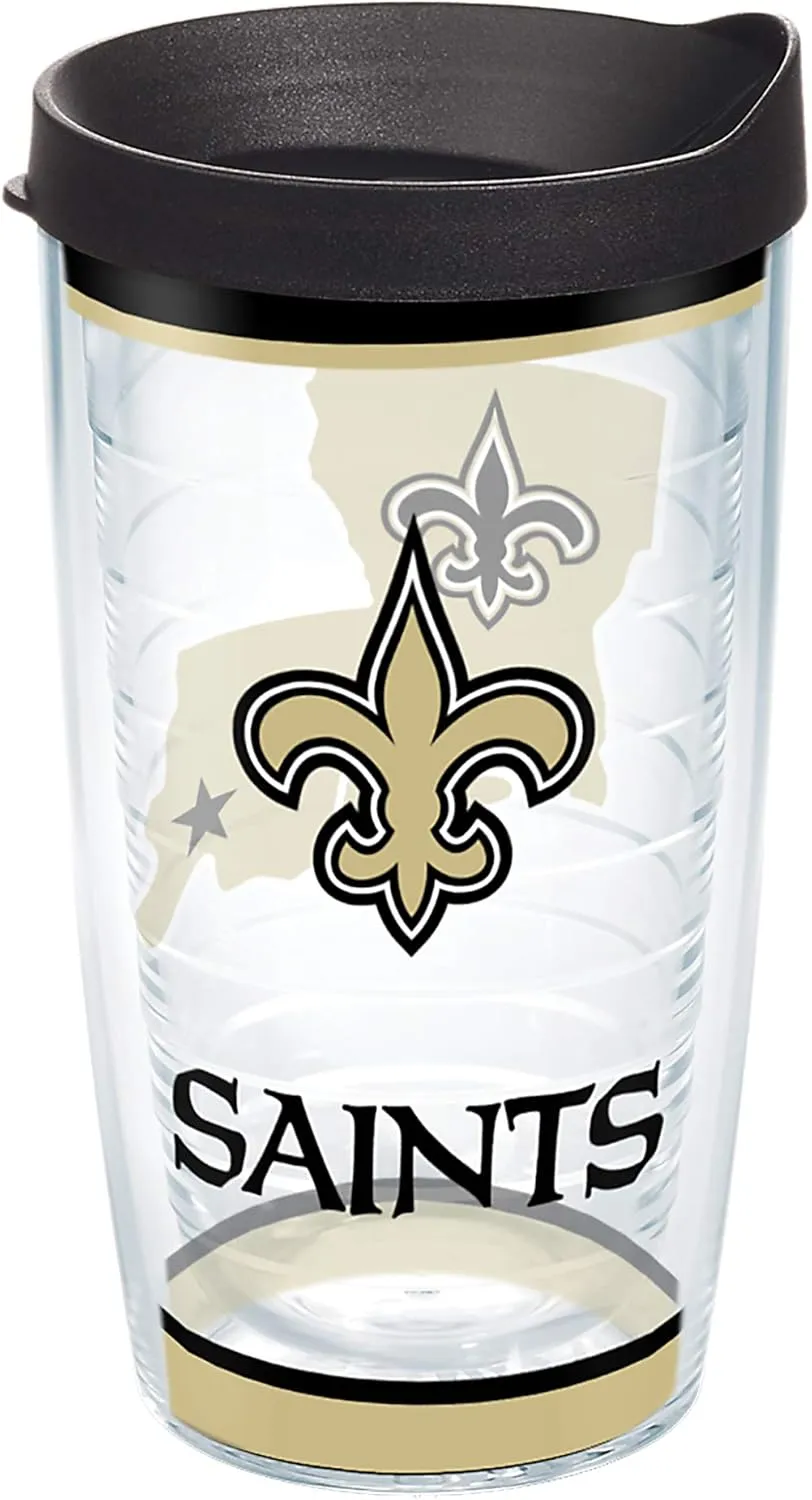 Tervis Made in USA Double Walled NFL New Orleans Saints Insulated Tumbler Cup Keeps Drinks Cold & Hot, 16oz, Tradition