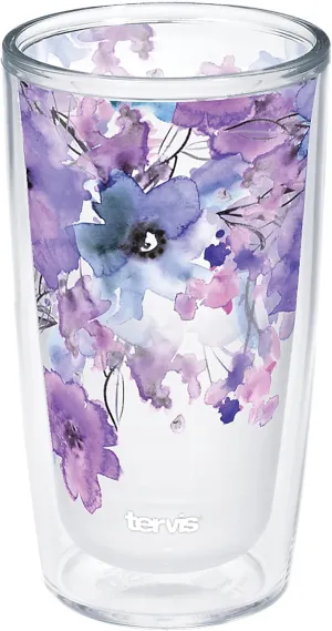 Tervis Made in USA Double Walled Watercolor Floral Purple - Crystal Insulated Tumbler Cup Keeps Drinks Cold & Hot, 16oz, Delicate Bouquet