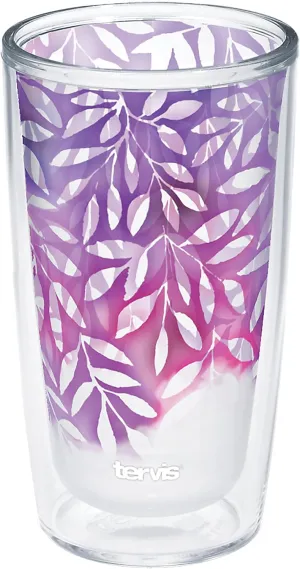 Tervis Made in USA Double Walled Watercolor Floral Purple - Crystal Insulated Tumbler Cup Keeps Drinks Cold & Hot, 16oz, Delicate Leaves