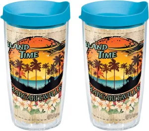 Tervis Margaritaville - Island Time Made in USA Double Walled Insulated Tumbler Travel Cup Keeps Drinks Cold & Hot, 16oz - 2pk, Clear