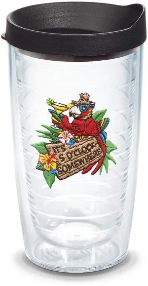 Tervis Margaritaville - It's 5 O'Clock Somewhere - Red Parrot Made in USA Double Walled Insulated Tumbler Travel Cup Keeps Drinks Cold & Hot, 16oz - Black Lid, Red Parrot