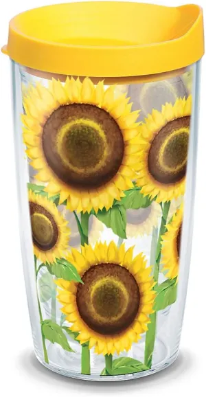 Tervis Plastic Sunflowers Tumbler with Wrap and Yellow Lid 16oz, Clear