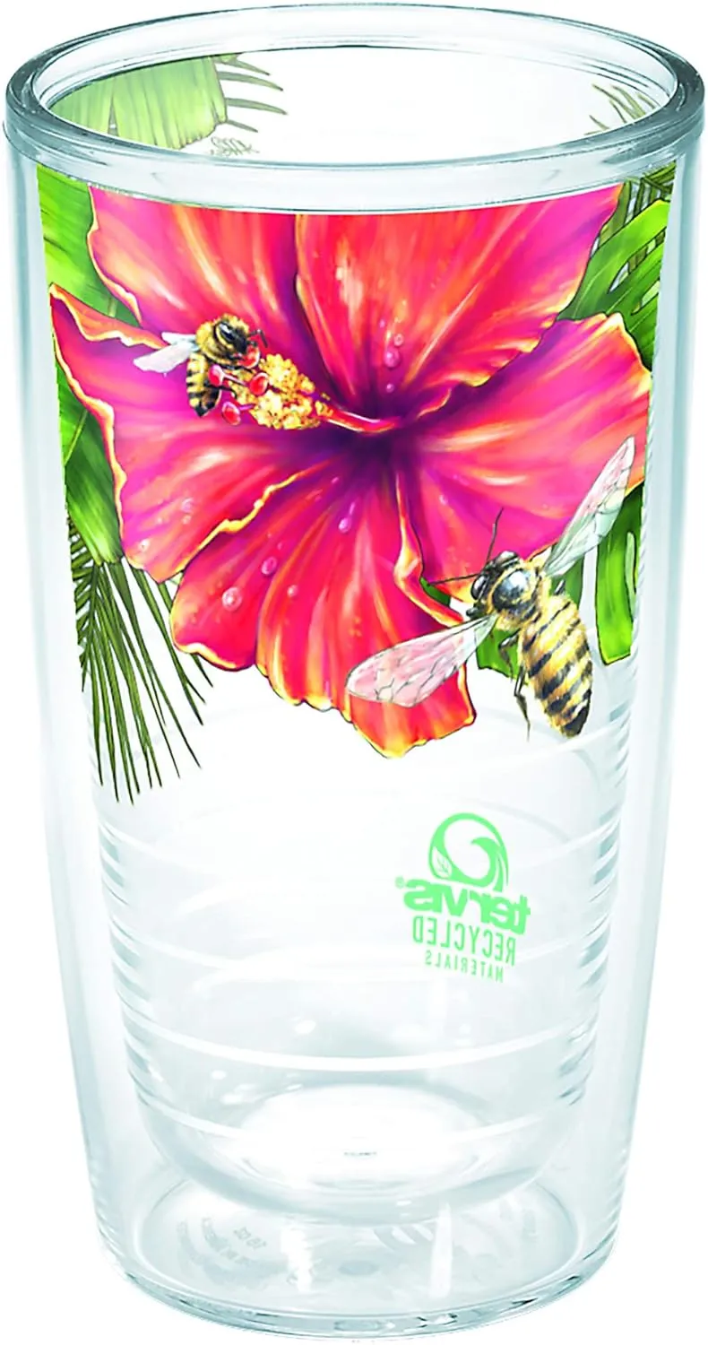 Tervis Recycled Insulated Tumbler, 16oz, Bumblebees & Hibiscus