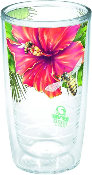 Tervis Recycled Insulated Tumbler, 16oz, Bumblebees & Hibiscus