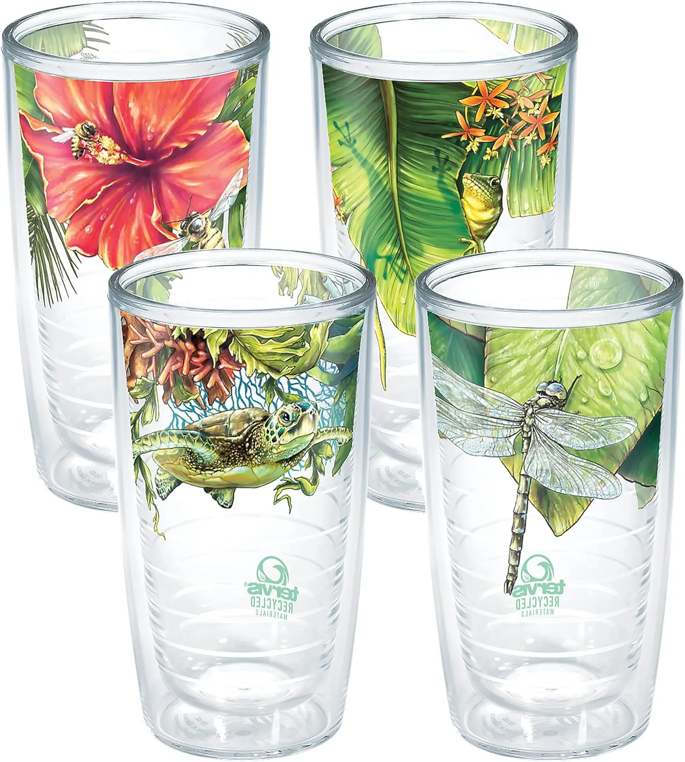Tervis Recycled Made in USA Double Walled Insulated Tumbler Travel Cup Keeps Drinks Cold & Hot, 16oz - 4pk, Assorted Nature