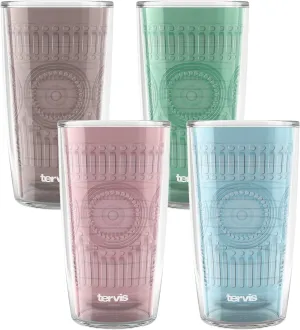 Tervis Romantic Embossed Hobnail Collection Made in USA Double Walled Insulated Tumbler Travel Cup Keeps Drinks Cold & Hot, 16oz 4pk, Assorted