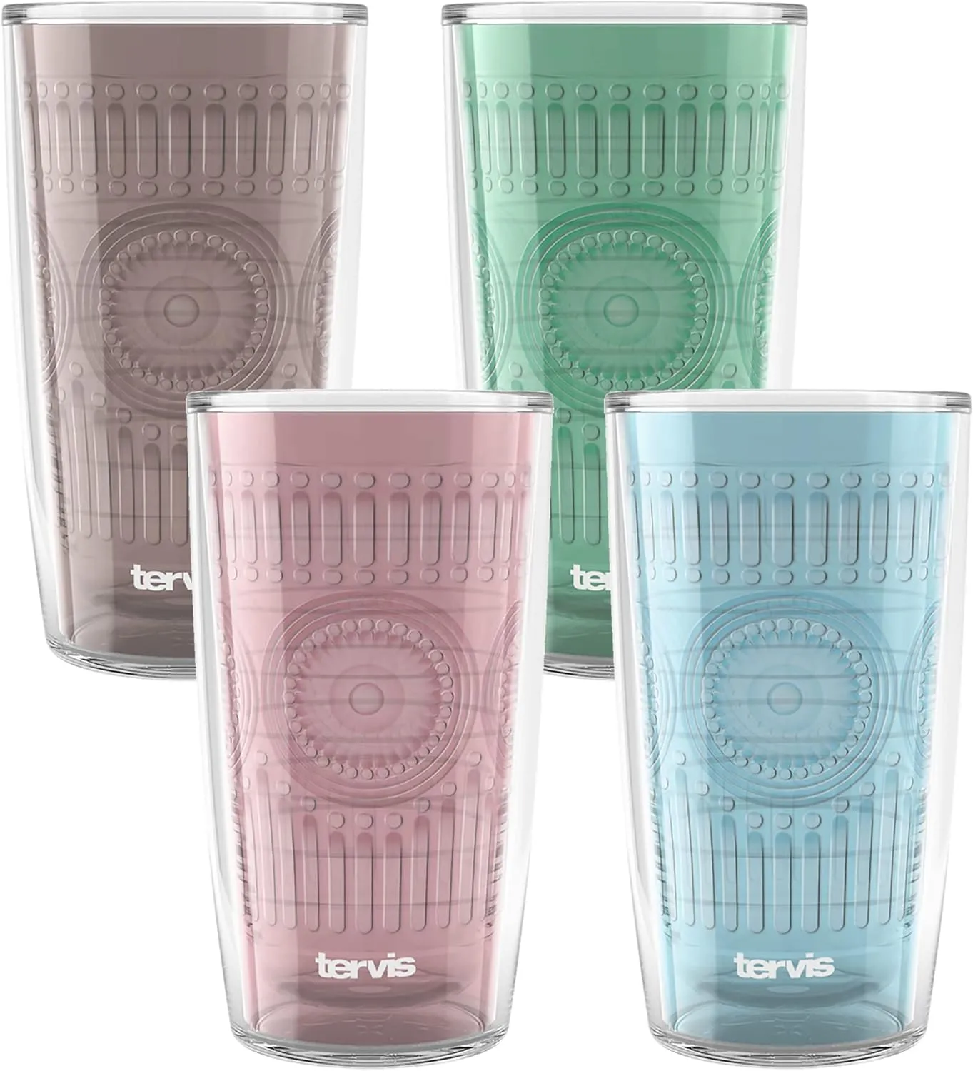 Tervis Romantic Embossed Hobnail Collection Made in USA Double Walled Insulated Tumbler Travel Cup Keeps Drinks Cold & Hot, 16oz 4pk, Assorted