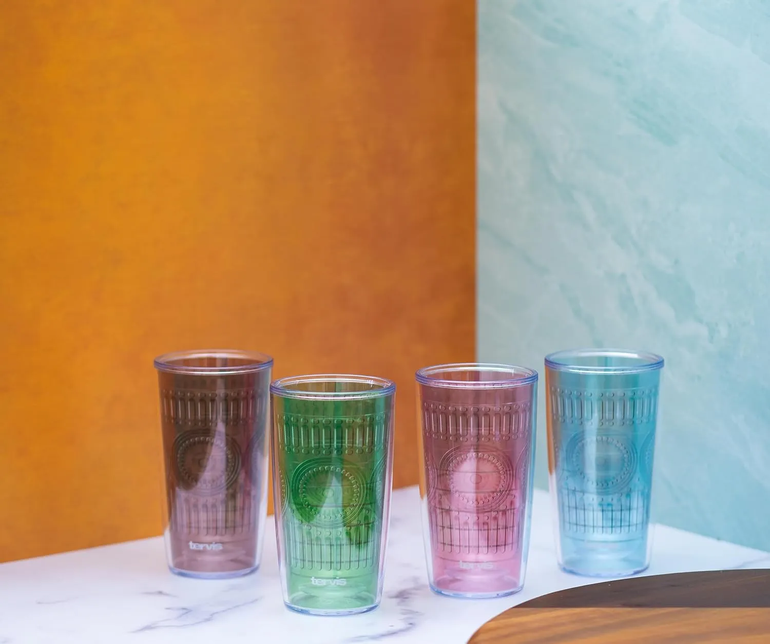 Tervis Romantic Embossed Hobnail Collection Made in USA Double Walled Insulated Tumbler Travel Cup Keeps Drinks Cold & Hot, 16oz 4pk, Assorted