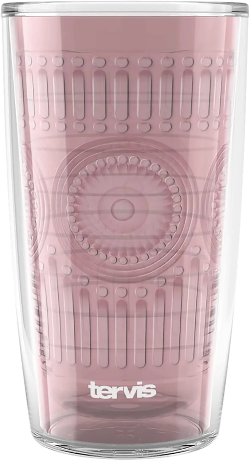 Tervis Romantic Embossed Hobnail Collection Made in USA Double Walled Insulated Tumbler Travel Cup Keeps Drinks Cold & Hot, 16oz, Pink Sand