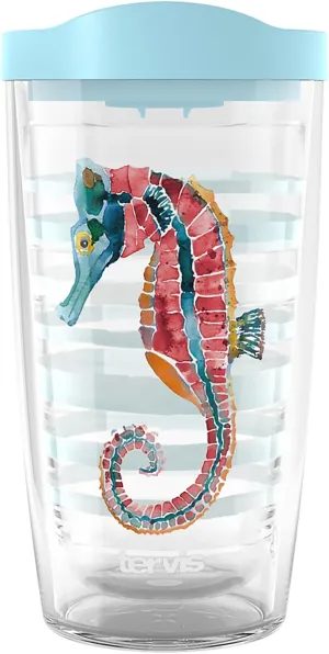 Tervis Sara Berrenson - Atlantica Collection Made in USA Double Walled Insulated Tumbler Travel Cup Keeps Drinks Cold & Hot, 16oz, Seahorse