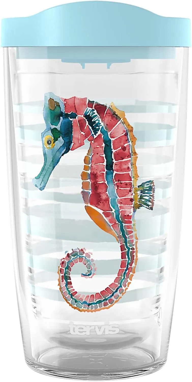 Tervis Sara Berrenson - Atlantica Collection Made in USA Double Walled Insulated Tumbler Travel Cup Keeps Drinks Cold & Hot, 16oz, Seahorse