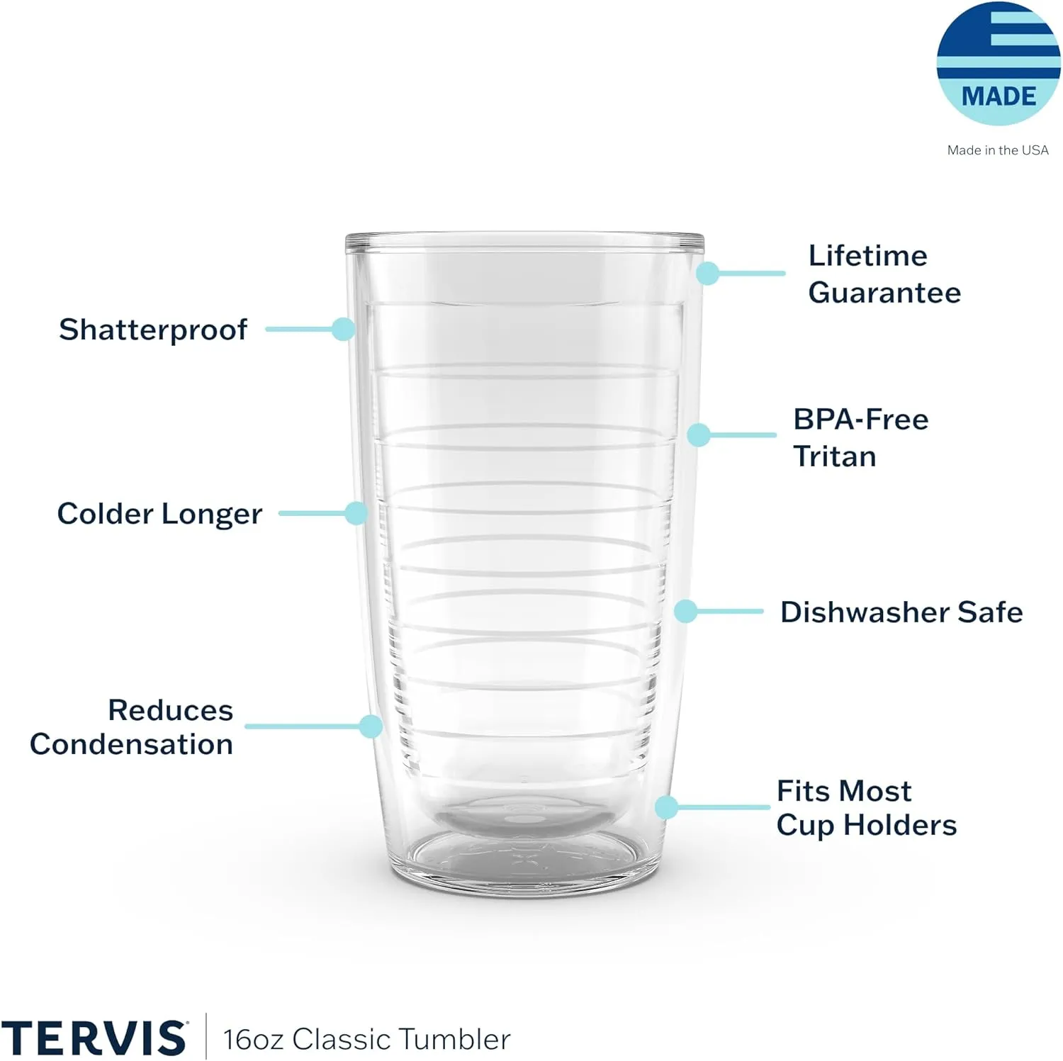 Tervis South Carolina Flag Made in USA Double Walled Insulated Tumbler Travel Cup Keeps Drinks Cold & Hot, 16oz 4pk - No Lid, Navy and White