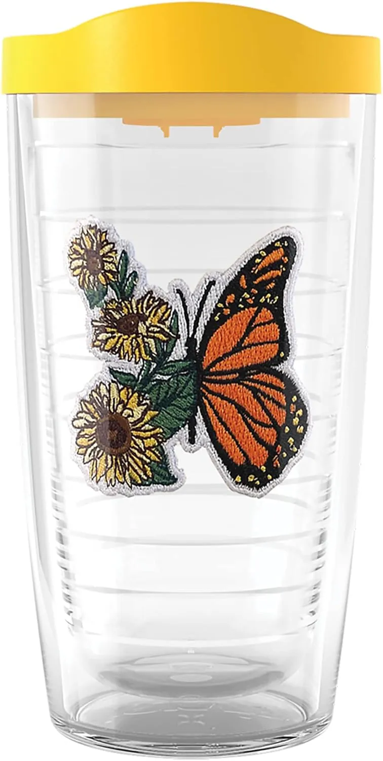 Tervis Sunflower Butterfly Flyby Made in USA Double Walled Insulated Tumbler Travel Cup Keeps Drinks Cold & Hot, 16oz, Classic