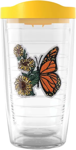 Tervis Sunflower Butterfly Flyby Made in USA Double Walled Insulated Tumbler Travel Cup Keeps Drinks Cold & Hot, 16oz, Classic