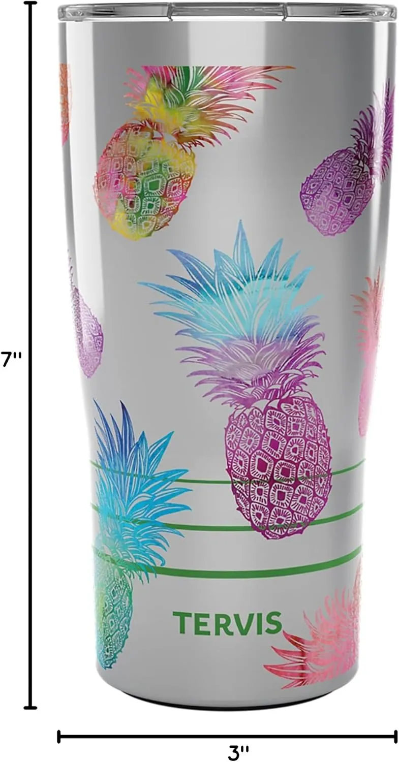 Tervis Traveler Watercolor Pineapples Triple Insulated Insulated Tumbler Travel Cup Keeps Drinks Cold & Hot, 20oz, Stainless Steel