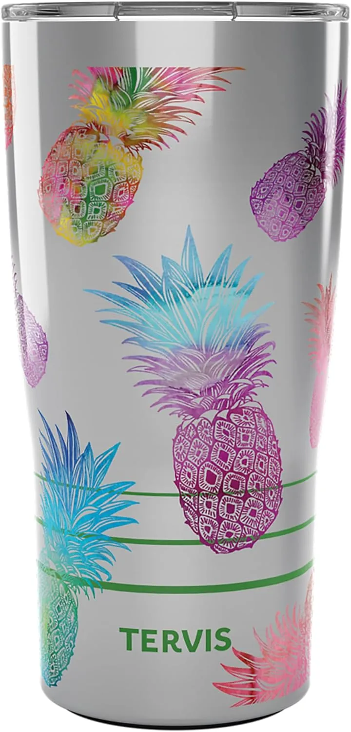 Tervis Traveler Watercolor Pineapples Triple Insulated Insulated Tumbler Travel Cup Keeps Drinks Cold & Hot, 20oz, Stainless Steel