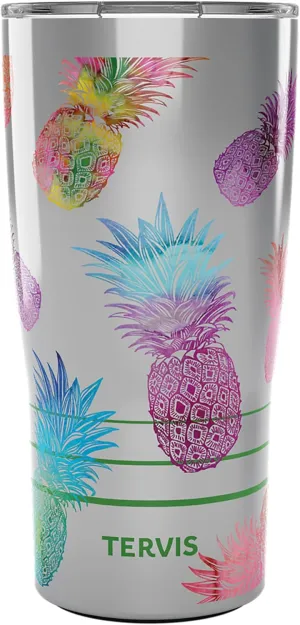 Tervis Traveler Watercolor Pineapples Triple Insulated Insulated Tumbler Travel Cup Keeps Drinks Cold & Hot, 20oz, Stainless Steel