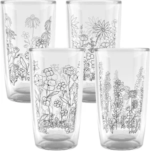 Tervis Wildflower Crystal Collection Made in USA Double Walled Insulated Tumbler Travel Cup Keeps Drinks Cold & Hot, 16oz - 4pk, Assorted