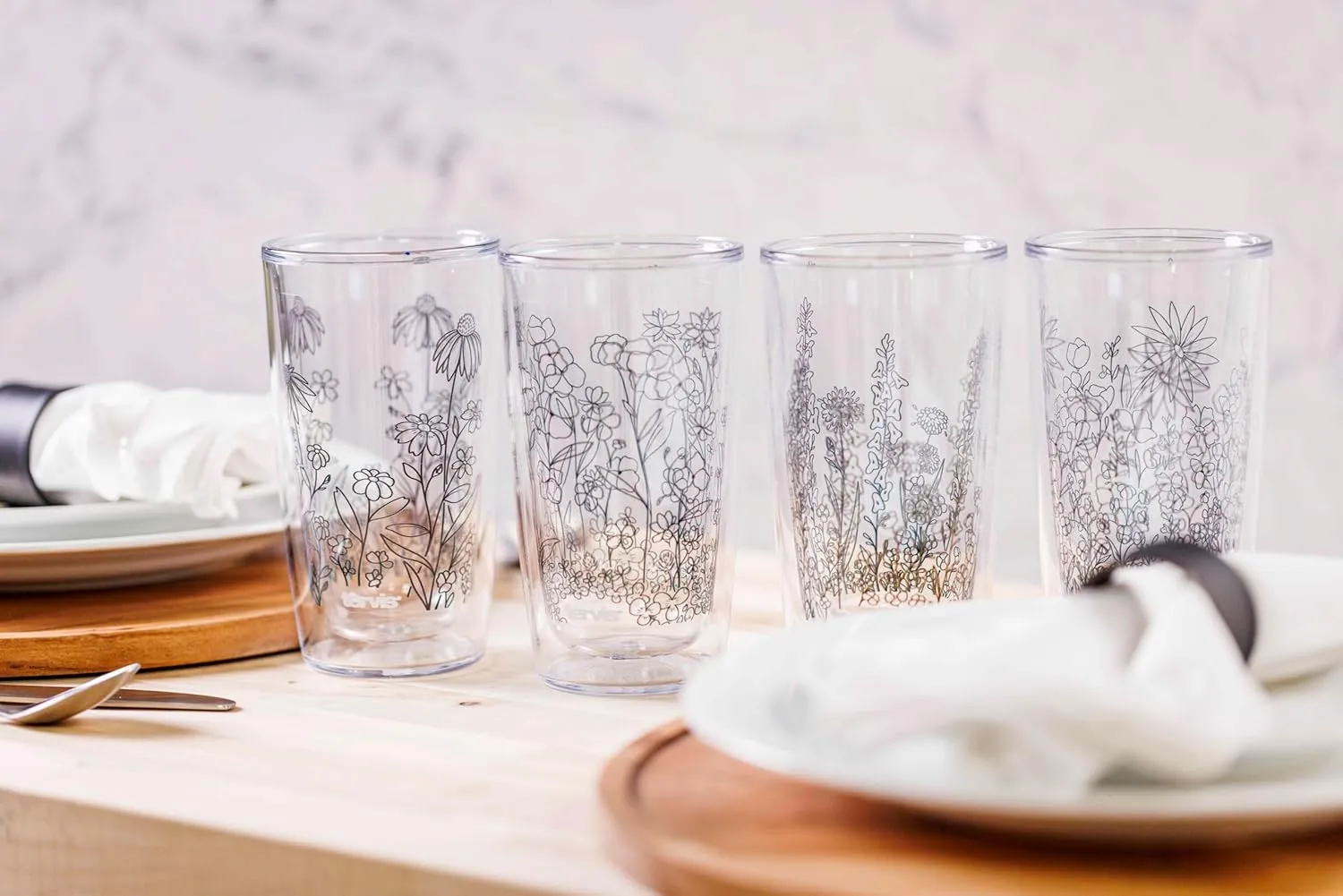Tervis Wildflower Crystal Collection Made in USA Double Walled Insulated Tumbler Travel Cup Keeps Drinks Cold & Hot, 16oz - 4pk, Assorted