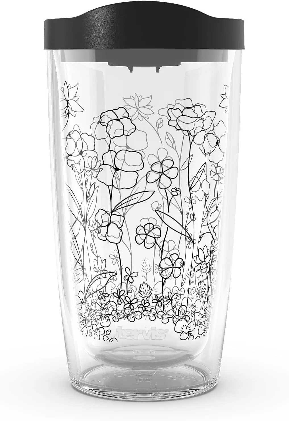 Tervis Wildflower Crystal Collection Made in USA Double Walled Insulated Tumbler Travel Cup Keeps Drinks Cold & Hot, 16oz, Clover and Poppy