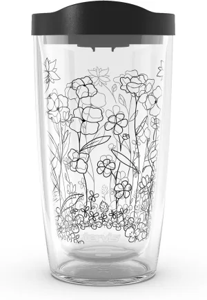 Tervis Wildflower Crystal Collection Made in USA Double Walled Insulated Tumbler Travel Cup Keeps Drinks Cold & Hot, 16oz, Clover and Poppy